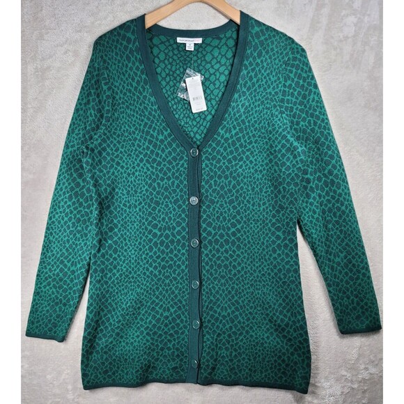 Isaac Mizrahi Sweaters - Isaac Mizrahi Live Cardigan Sweater Womens M Green Long Sleeve Animal Print